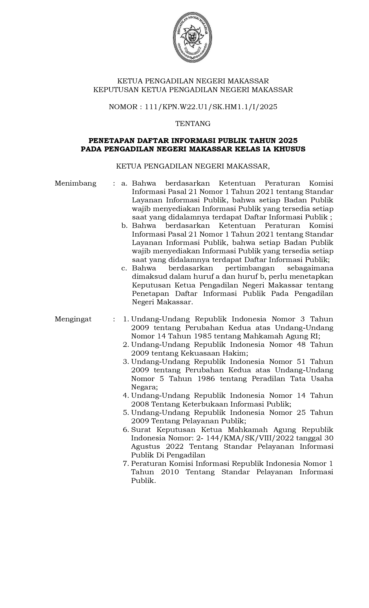 SK Penetapan Daftar Informasi Publik TMT Januari 2025 page 0001