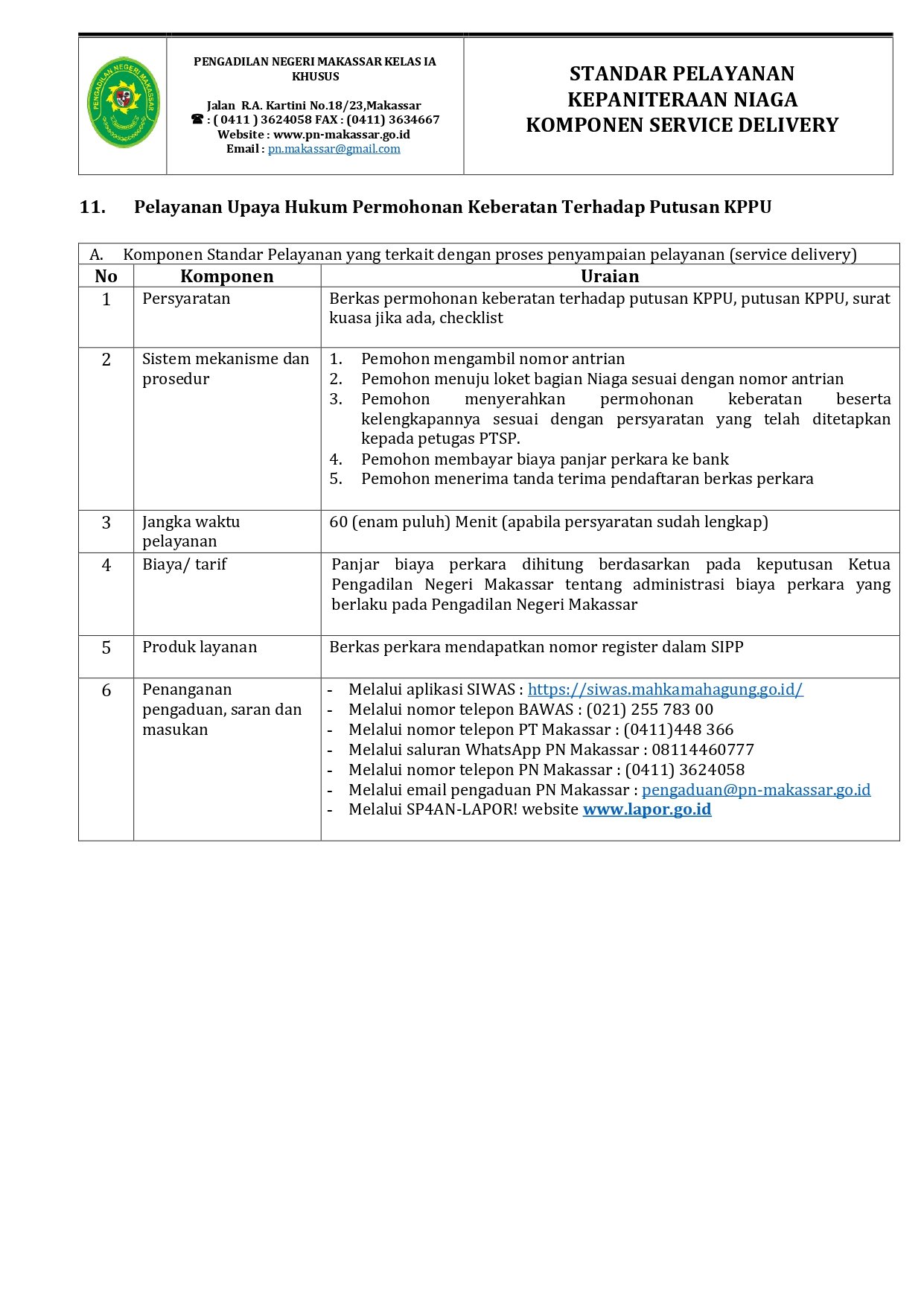 Pengadilan Negeri Makassar Kelas I A Khusus - STANDAR PELAYANAN NIAGA ...