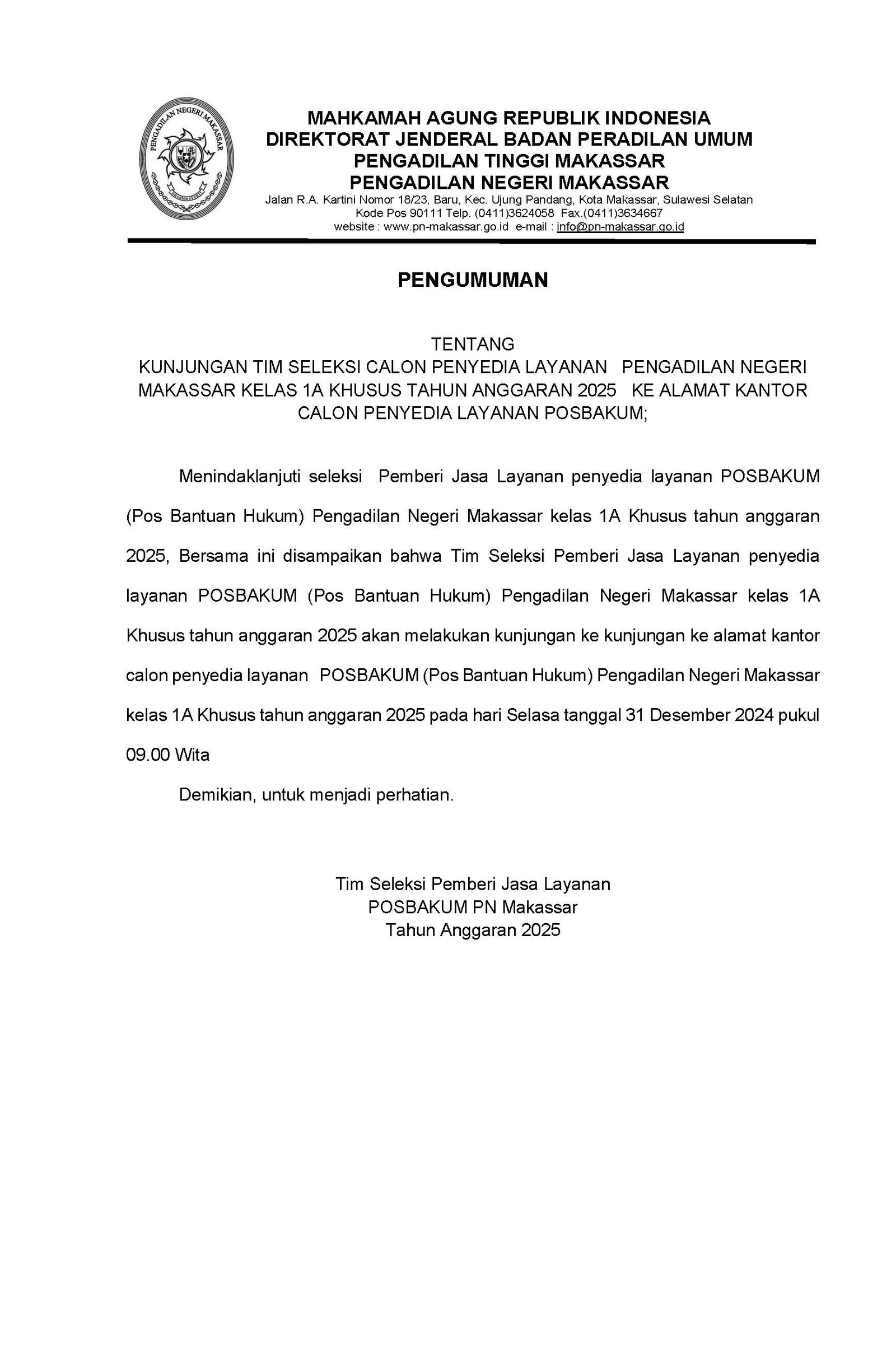 PENGUMUMAN KUNJUNGAN Page 1